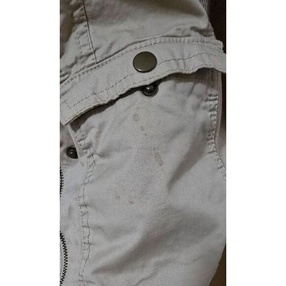 Womens Beige Utility Jacket Hood Snap Buttons Stud Detail Lightweight Casual S - Picture 3 of 16